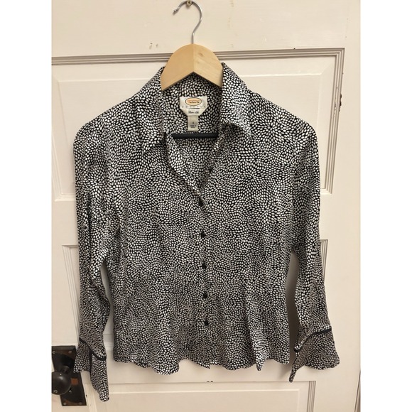 Talbots Tops - Talbots Women's Black Ivory 100% Silk Collared Button-Down Bell Sleeves Size 4P